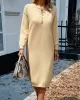 Buttoned Long Sleeves Loose Round-Neck Sweater Dresses Midi Dresses