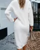 Buttoned Long Sleeves Loose Round-Neck Sweater Dresses Midi Dresses