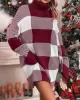 Contrast Color Plaid Long Sleeves Loose High Neck Sweater Dresses Mini Dresses