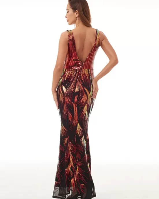 Evening  Wrap Backless Embroidered V-Neck Dress