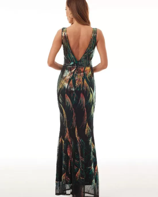 Evening  Wrap Backless Embroidered V-Neck Dress