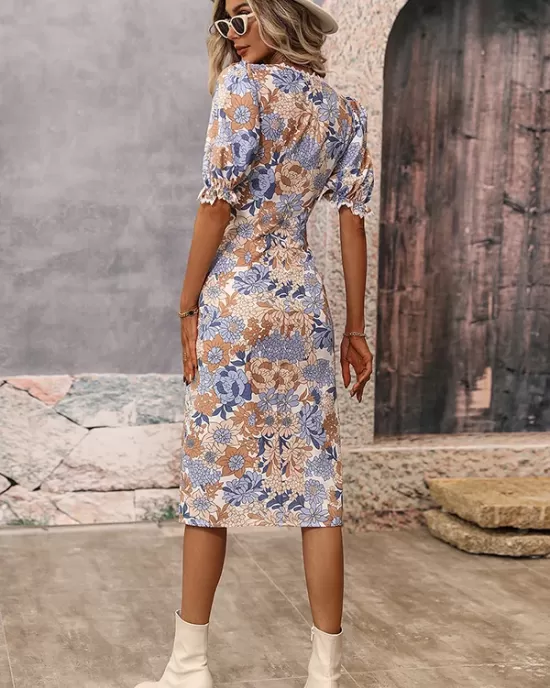 Vacation Wrap Floral U-Neck Dress