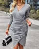 Casual Wrap Solid Color V-Neck Dress