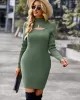 Casual Wrap Solid Color High-Neck Dress