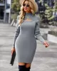 Casual Wrap Solid Color High-Neck Dress