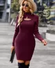 Casual Wrap Solid Color High-Neck Dress