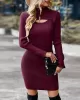 Casual Wrap Solid Color High-Neck Dress