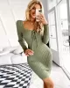 Vacation Long Sleeves Wrap Solid Color U-Neck Dress