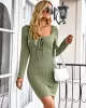 Vacation Long Sleeves Wrap Solid Color U-Neck Dress