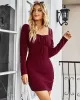 Vacation Long Sleeves Wrap Solid Color U-Neck Dress