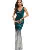 Evening Wrap Sleeveless Embroidered Gradient V-Neck Maxi Dress