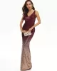 Evening Wrap Sleeveless Embroidered Gradient V-Neck Maxi Dress