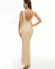 Evening Sleeveless Wrap Mesh Backless Embroidered V-Neck Maxi Dress