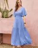 Vacation Half Sleeves Wrap Solid Color V-Neck Maxi Dress