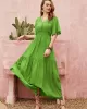 Vacation Half Sleeves Wrap Solid Color V-Neck Maxi Dress