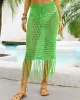 Bandage Hollow See-Through Solid Color Tasseled Wrap Cover-Ups Swimwear