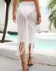 Bandage Hollow See-Through Solid Color Tasseled Wrap Cover-Ups Swimwear