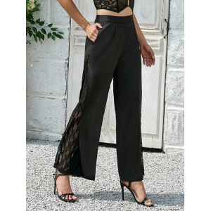 Jacquard Lacy Pockets Solid Color Split-Joint Wrap Casual Pants Bottoms