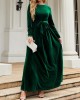 Belted Pleated Solid Color Zipper Long Sleeves Wrap Round-Neck Maxi Dresses