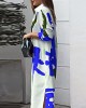 Buttoned Contrast Color Pockets Printed Split-Side Loose Wrap Shirt Dress