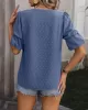 Jacquard Solid Color Puff Sleeves Wrap V-Neck T-Shirts Tops