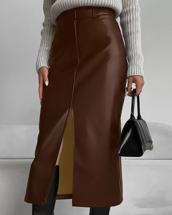 Pockets Solid Color Split-Front Zipper Skinny Wrap Skirts Bottoms Pockets Solid Color Split-Front Zipper Skinny Wrap Skirts Bottoms