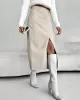 Pockets Solid Color Split-Front Zipper Skinny Wrap Skirts Bottoms Pockets Solid Color Split-Front Zipper Skinny Wrap Skirts Bottoms
