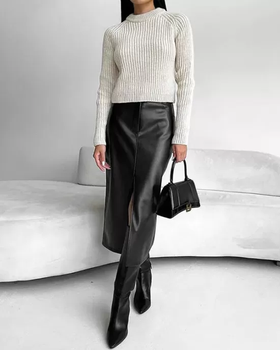 Pockets Solid Color Split-Front Zipper Skinny Wrap Skirts Bottoms Pockets Solid Color Split-Front Zipper Skinny Wrap Skirts Bottoms