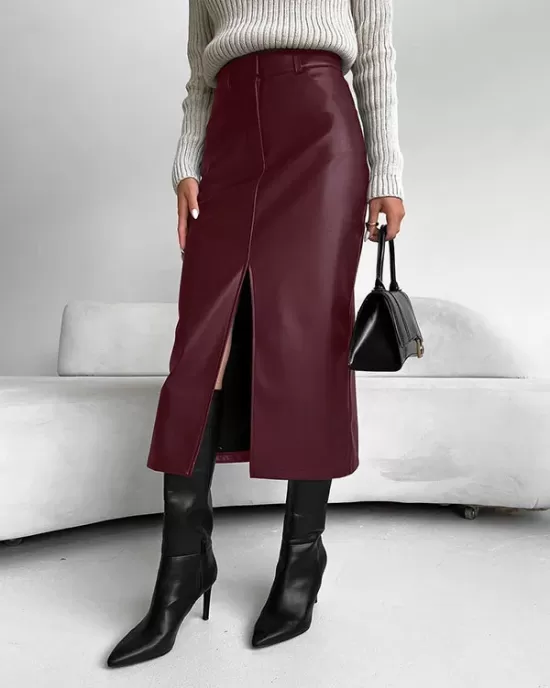 Pockets Solid Color Split-Front Zipper Skinny Wrap Skirts Bottoms Pockets Solid Color Split-Front Zipper Skinny Wrap Skirts Bottoms