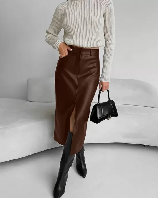 Pockets Solid Color Split-Front Zipper Skinny Wrap Skirts Bottoms Pockets Solid Color Split-Front Zipper Skinny Wrap Skirts Bottoms