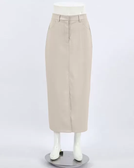 Pockets Solid Color Split-Front Zipper Skinny Wrap Skirts Bottoms Pockets Solid Color Split-Front Zipper Skinny Wrap Skirts Bottoms