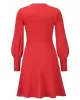 Solid Color Puff Sleeves Wrap Round-Neck Sweater Dress