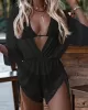 Three Pieces Set Loose Solid Color Padded Halter-Neck Bikini Swimsuit &Cover-Ups Rompers Swimwear