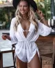 Three Pieces Set Loose Solid Color Padded Halter-Neck Bikini Swimsuit &Cover-Ups Rompers Swimwear