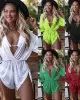 Three Pieces Set Loose Solid Color Padded Halter-Neck Bikini Swimsuit &Cover-Ups Rompers Swimwear