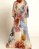 Floral Chiffon Half Sleeve Loose Long Cardigan Cover-Up Swimwear