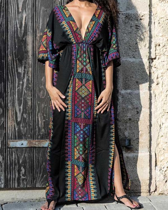 Ethnic Printed Flared Sleeves Cover-Ups Tops