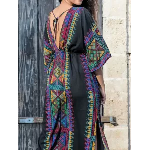 Ethnic Printed Flared Sleeves Cover-Ups Tops