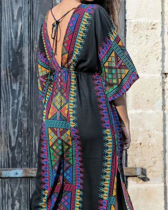 Ethnic Printed Flared Sleeves Cover-Ups Tops