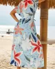 Short Sleeve V-Neck Midi Dress Cover-Up Swimwear