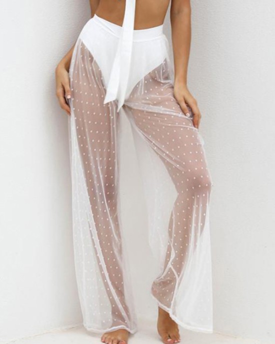 See-Through Gauze Split-Joint Beach Trousers