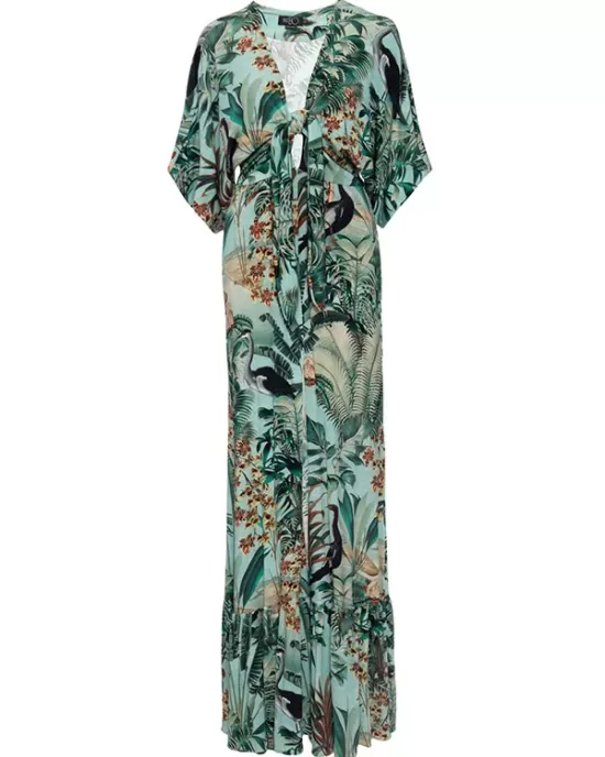 Floral-Print Half Sleeve Knotted Maxi Dress