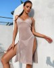 Spaghetti-Neck Hollow Split-Side See-Through Backless Cover-Up Swimwear