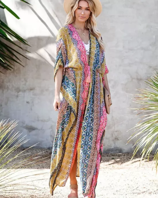 Ethnic Printed Sun Protection Cover-Ups Tops