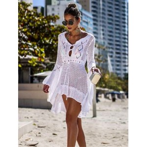 Flared Sleeves Crochet Swimwear Cover-Ups