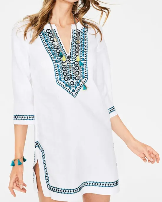 Embroidered Half Sleeves Cover-Ups Tops