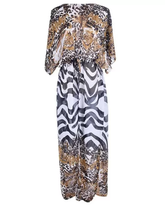 Chiffon Leopard&Zebra Short Sleeve Loose Cardigan Cover-Up Swimwear