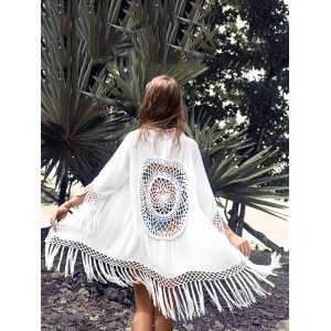 Solid Color Loose Hollow Tasseled Cardigan Cover-Up Swimwear