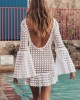 Lace Hollow Flared Sleeve Backless Mini Dress