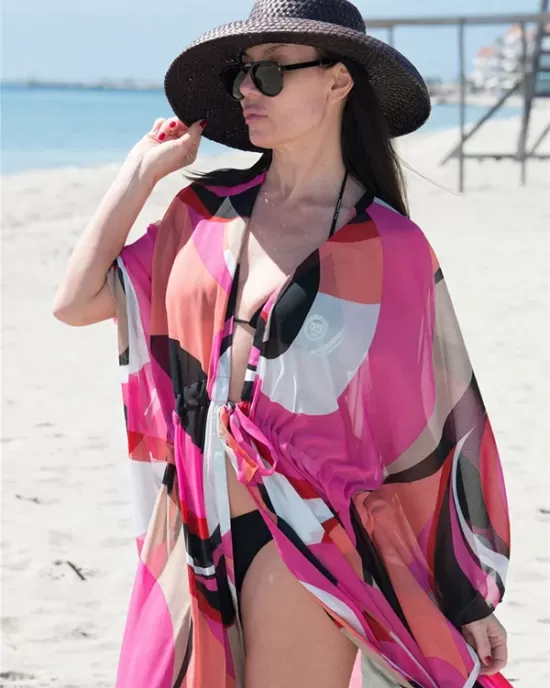 Long Sleeves Floral Printed Chiffon Cardigan Cover-Up Swimwear